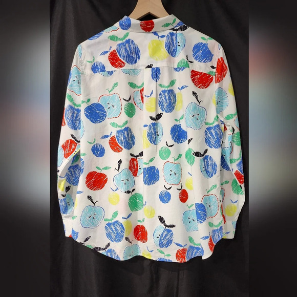 Talbots Womens Button Front Top Size X Colorful Apples Teacher Education School - Picture 3 of 9